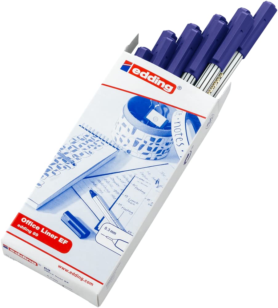 Detalle de edding 89 Feutre fin Bleu – lot de 10 stylos à pointe ronde extra-fine, écriture précise