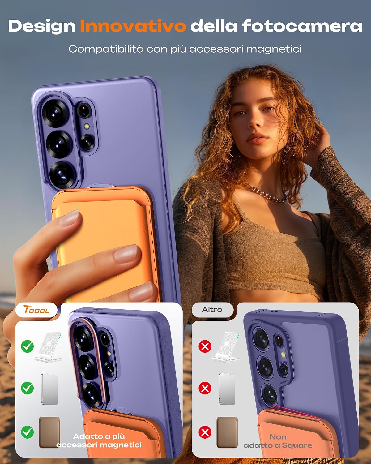 Detalle de TOCOL Cover magnetica con supporto per Samsung Galaxy S26 Ultra 6,9” compatibile MagSafe, viola