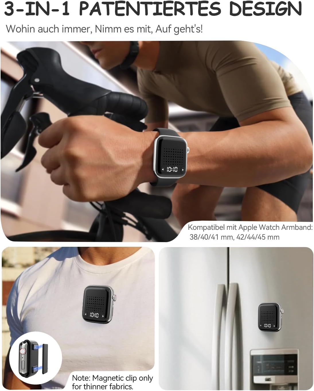 Detalle de OHLPRO Wearable Bluetooth Lautsprecher – kompakter Allrounder mit Uhranzeige, Armband & Magnetclip