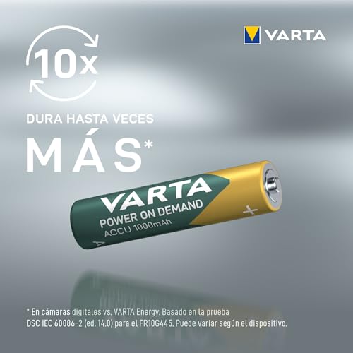 Detalle de VARTA Rechargeable Ready2Use ACCU AAA 1000 mAh – Pack de 4 pilas recargables