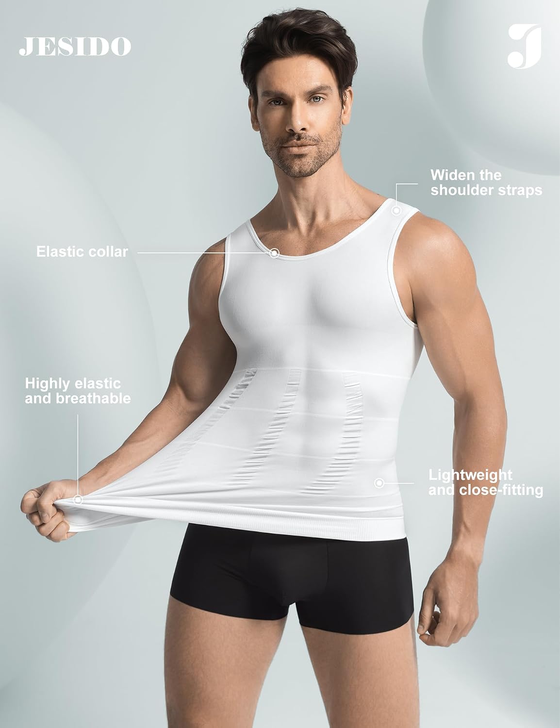 Thumbnail 1 de JESIDO 3 Pack Compression Shirt for Men — Slimming Body Shaper & Tummy Control Tank Top