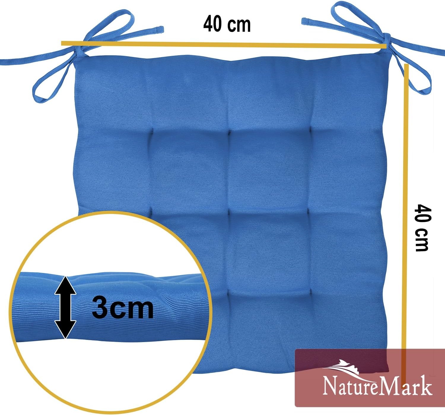 Thumbnail 2 de NatureMark Lot de 4 galettes de chaise 40x40 cm – Bleu Royal, intérieur & jardin