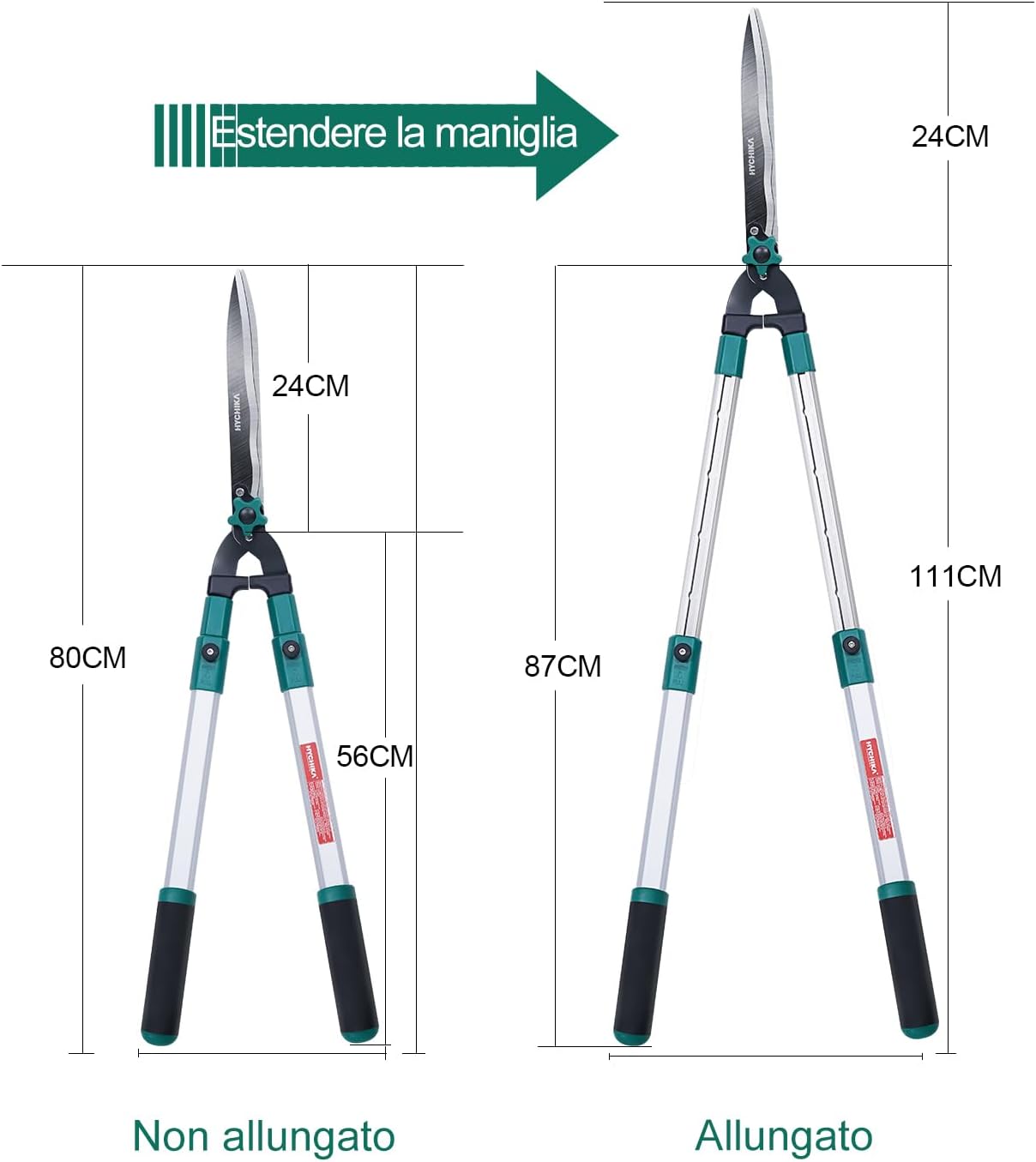 Thumbnail 4 de HYCHIKA Tagliasiepi telescopico 111 cm con lame in acciaio temprato da 214 mm