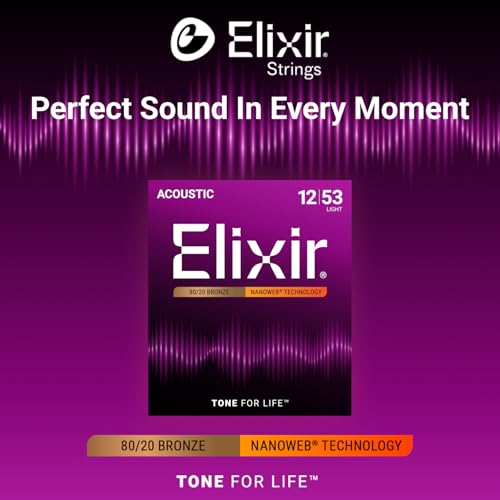 Detalle de Elixir Strings Acoustic Guitar Strings (80/20 Bronze, NANOWEB) — Light Gauge 12-53, 6-String Set