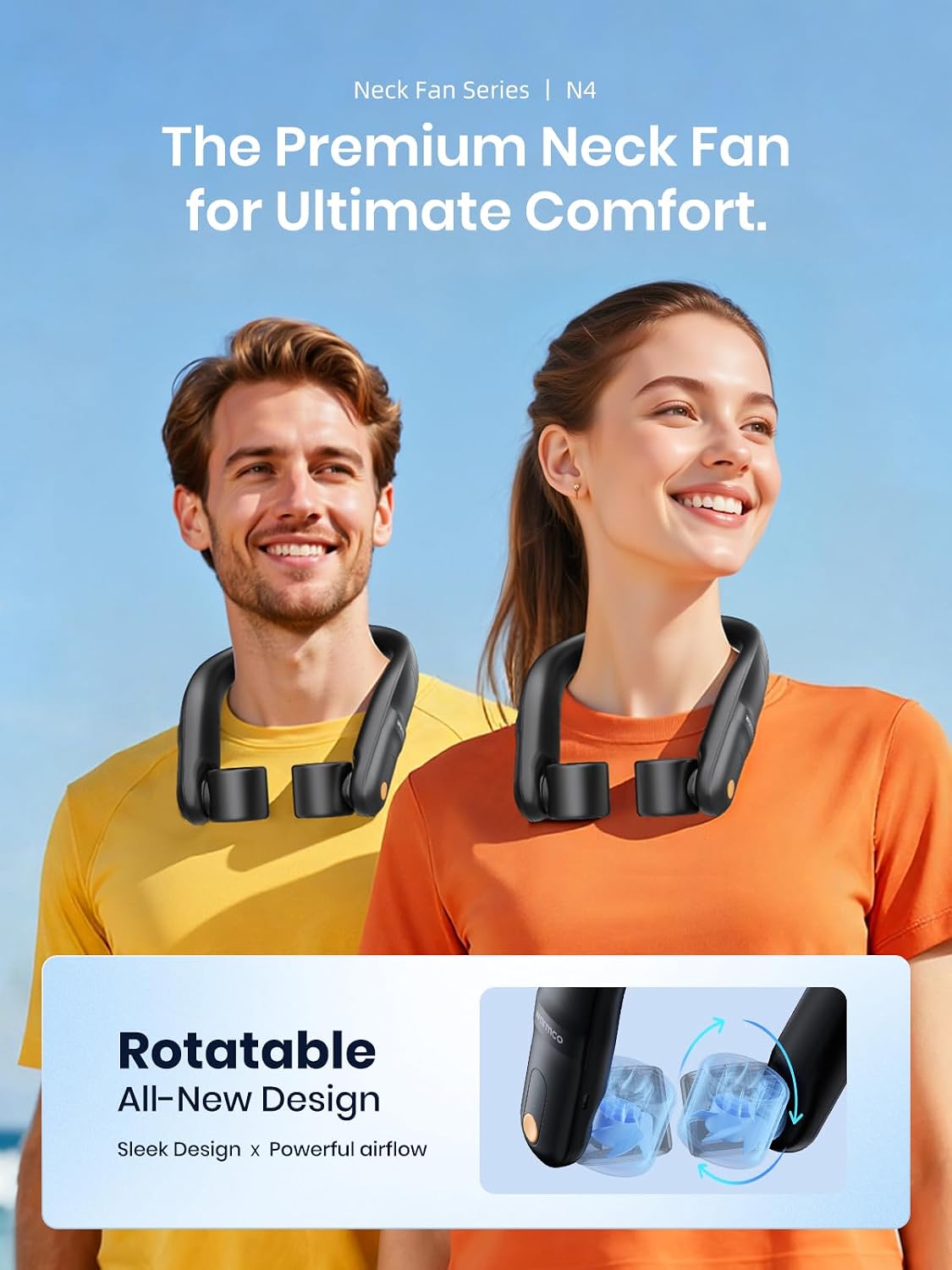 Detalle 2 de Warmco N4 5200mAh Rechargeable Neck Fan – The practical hands-free cooling companion