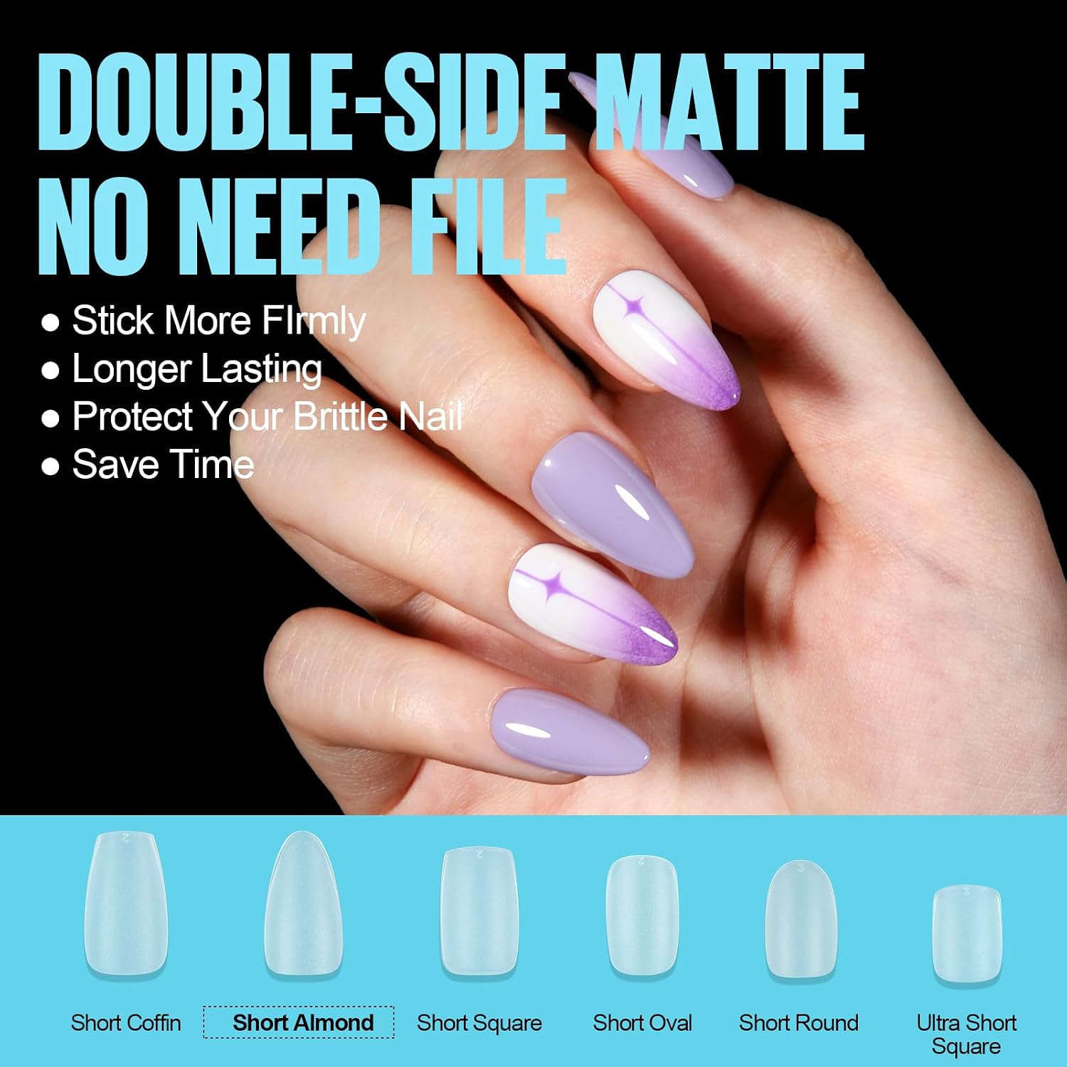 Detalle 1 de TOMICCA Medium Almond Nail Tips, 450 Pieces, Double-Sided Matte