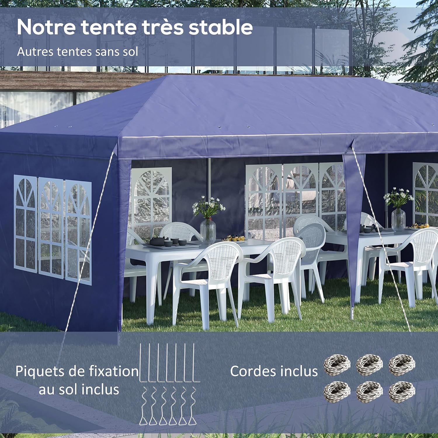 Detalle de Outsunny Tonnelle de Jardin extérieure Pop-up Pliante 3x6 m – Barnum 3 côtés démontables, blanc