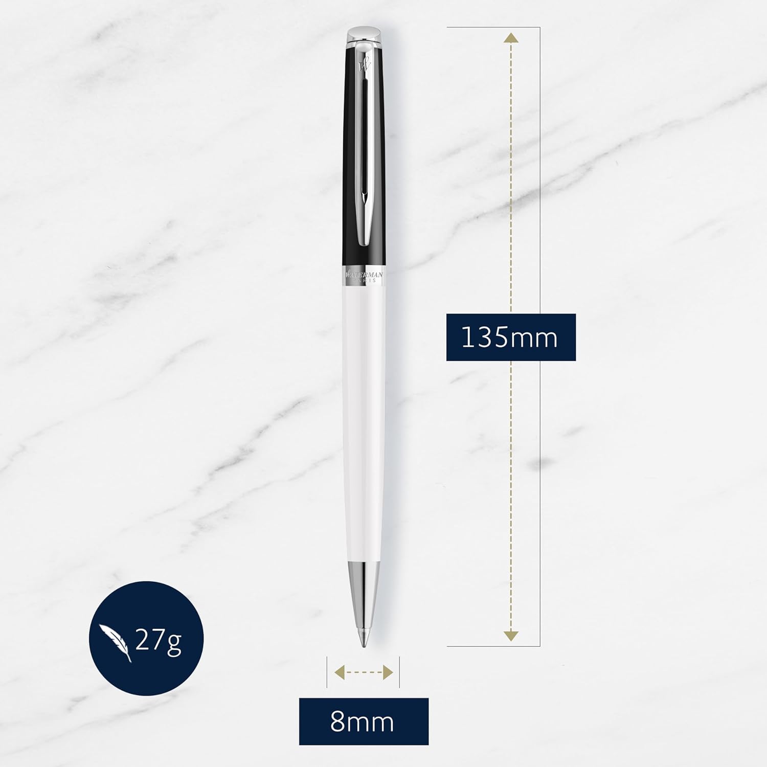 Thumbnail 2 de Waterman Hémisphère Stylo bille – laque noire et blanche, pointe moyenne, encre bleue, coffret cadeau