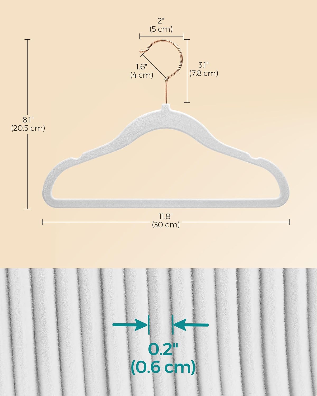 Detalle 2 de SONGMICS CRF027W30 Baby Velvet Hangers, 30-Pack, Non-Slip, Cloud White