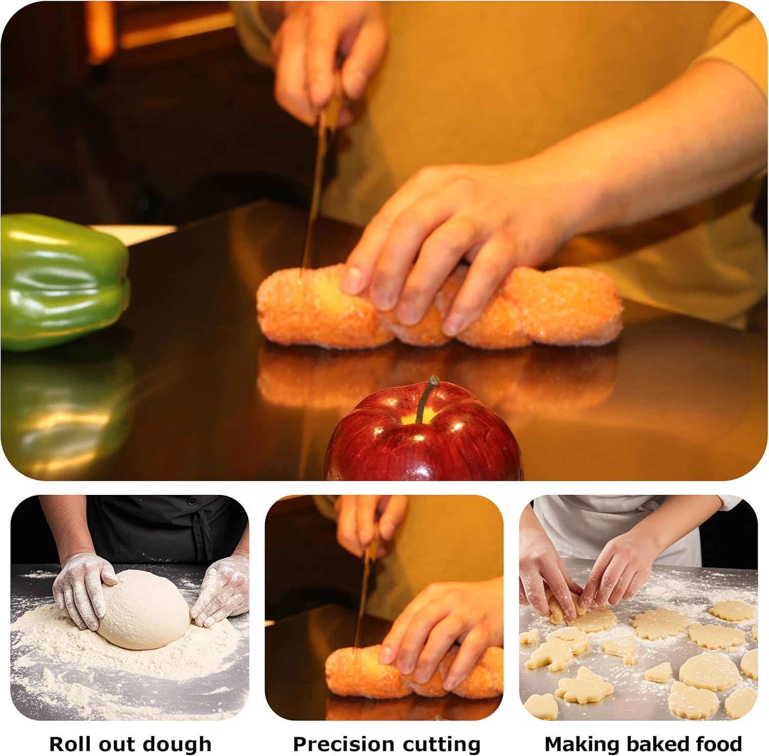 Detalle de Stainless Steel Cutting Board for Kitchen (40 x 30 cm) – L-Shaped, Dishwasher Safe
