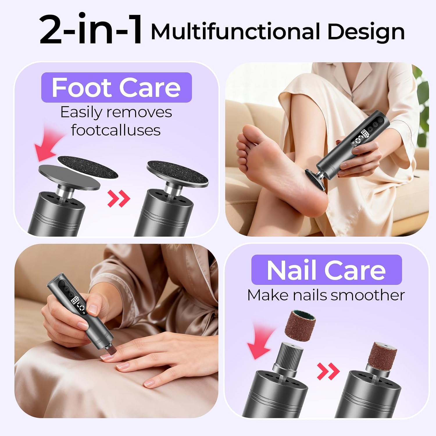 Detalle 2 de Electric Foot File 9‑Speed Rechargeable