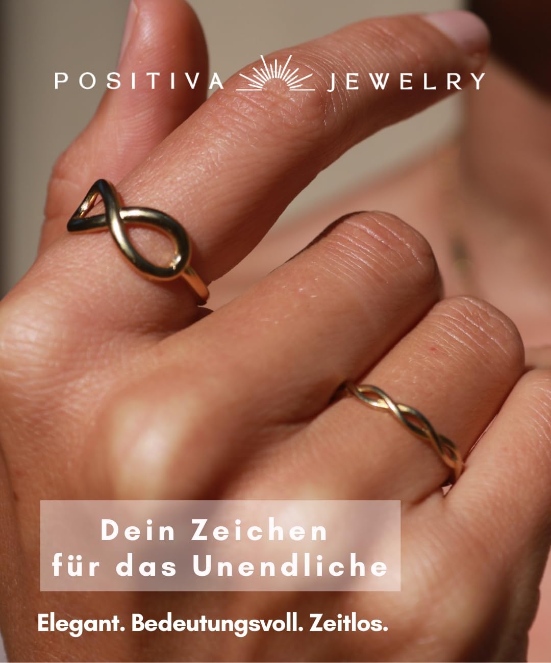 Thumbnail 2 de Infinity Ring Damen – Verstellbarer Edelstahlring in Goldfarben mit Unendlichkeitszeichen