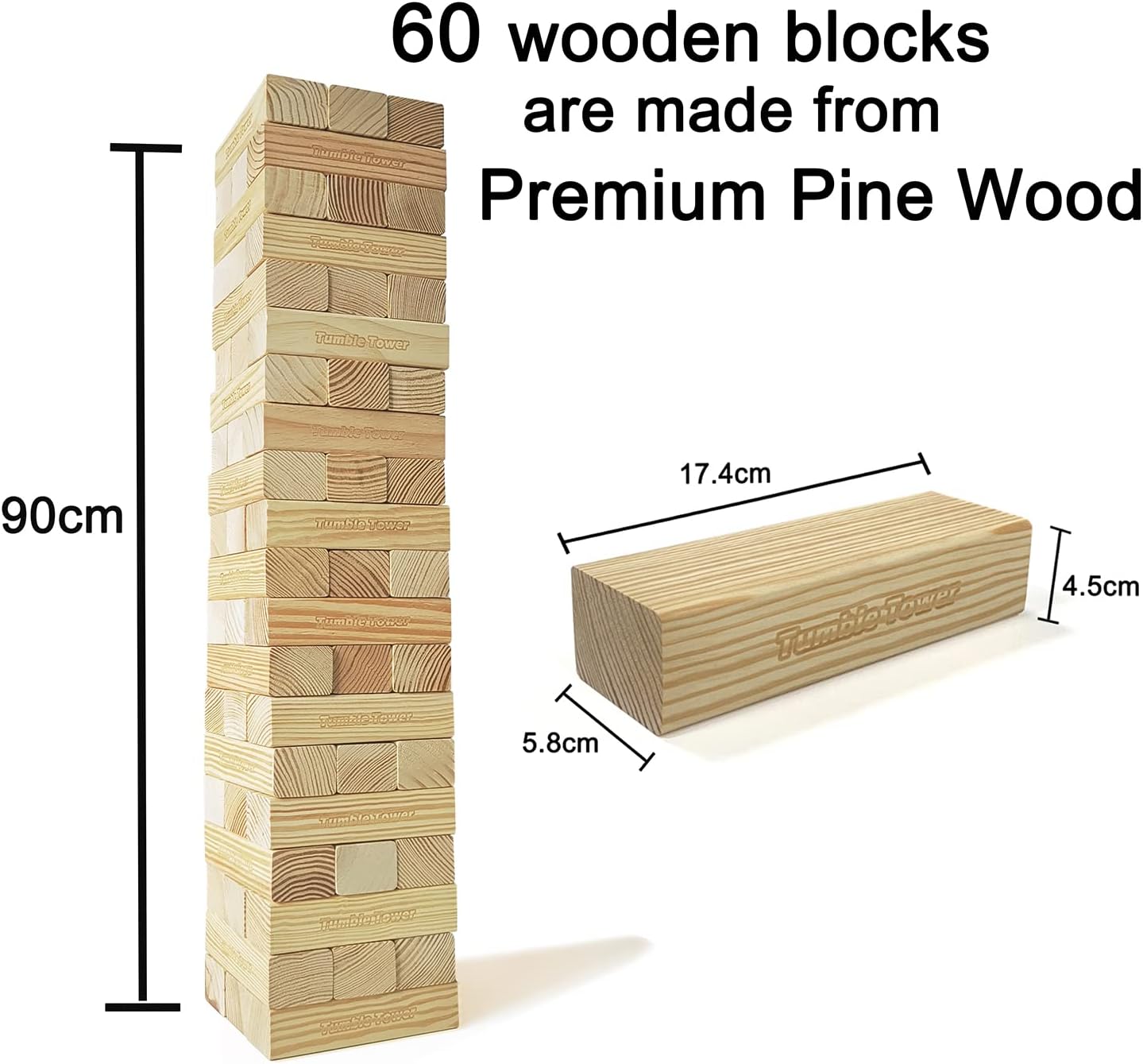 Thumbnail 1 de Jac & Mok Großer Wackelturm aus Holz (Kiefer), 60 Bausteine mit Tragetasche