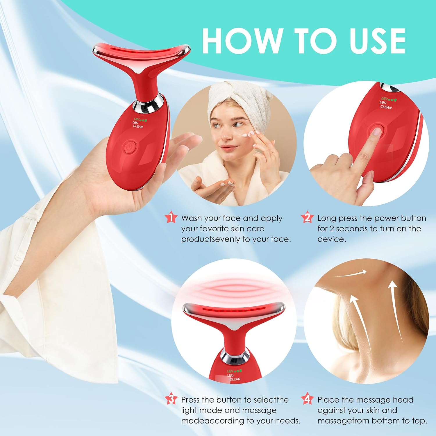 Detalle de Doset Facial Massager with Red Light, Curved Arc Head and 3 Modes
