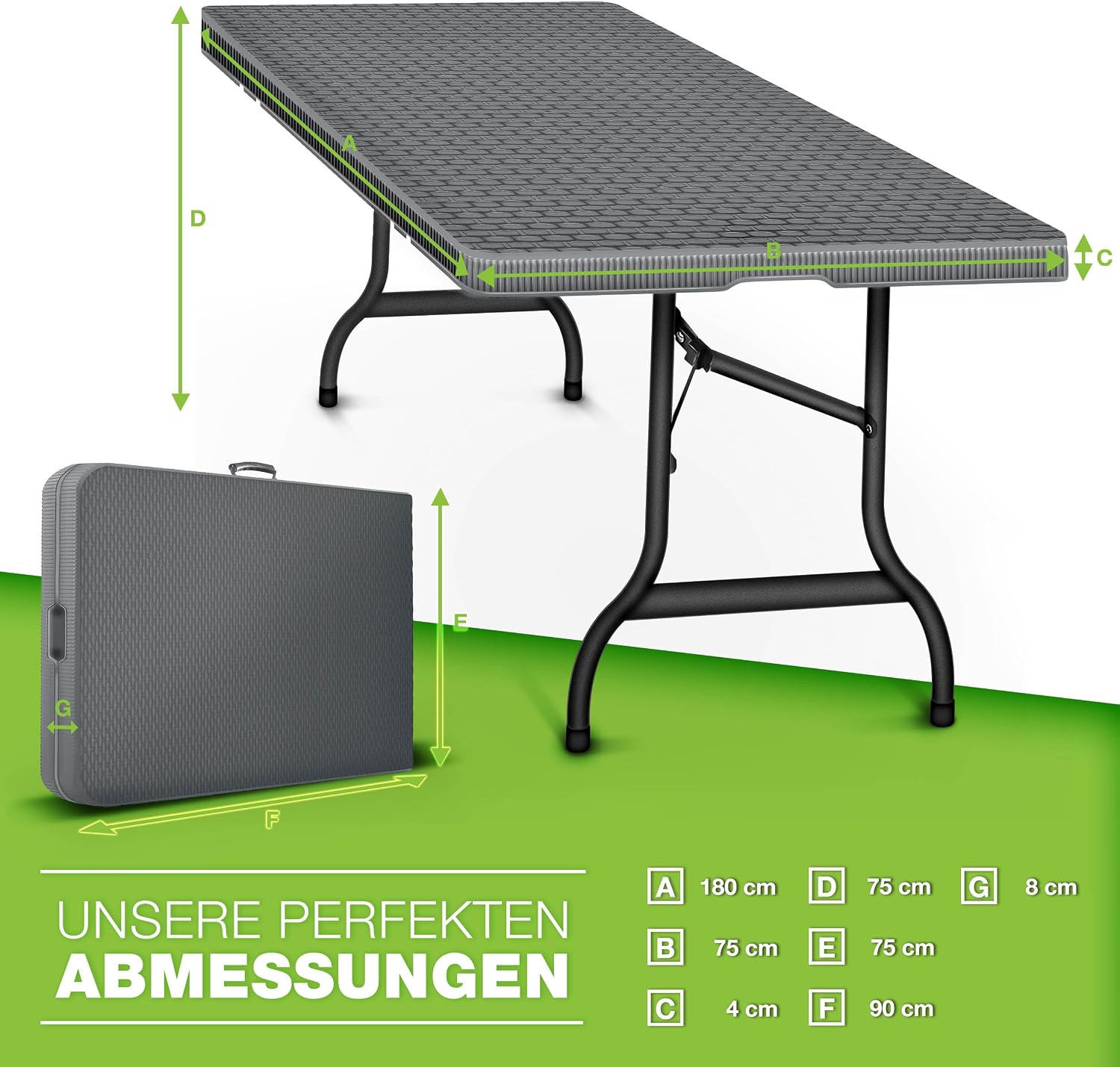Detalle de tillvex TVGTR02 tuintafel, inklapbaar, rotanlook, 180 x 75 cm