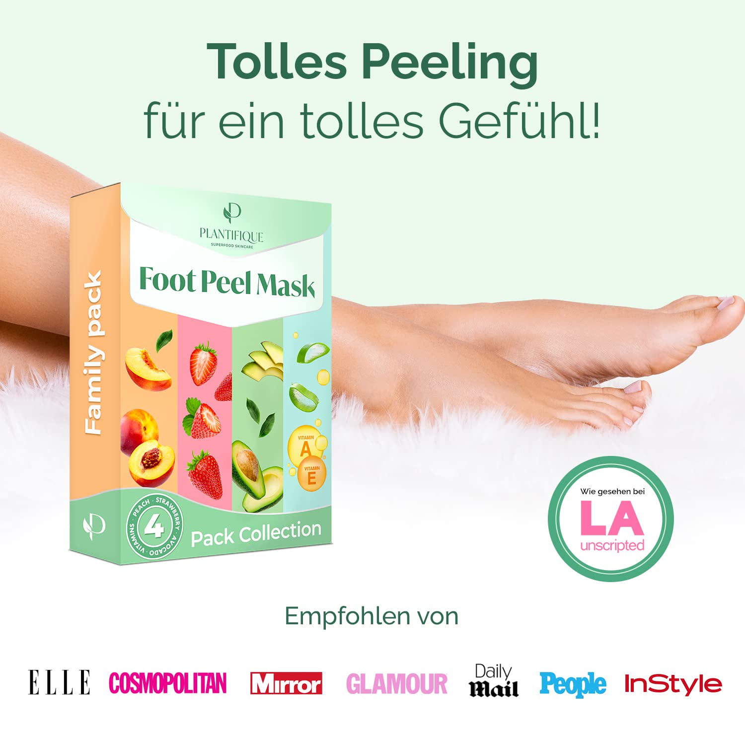 Detalle de PLANTIFIQUE Plantifique Fußmaske Anti Hornhaut Socken – Foot Mask gegen Hornhaut, 4 Paar