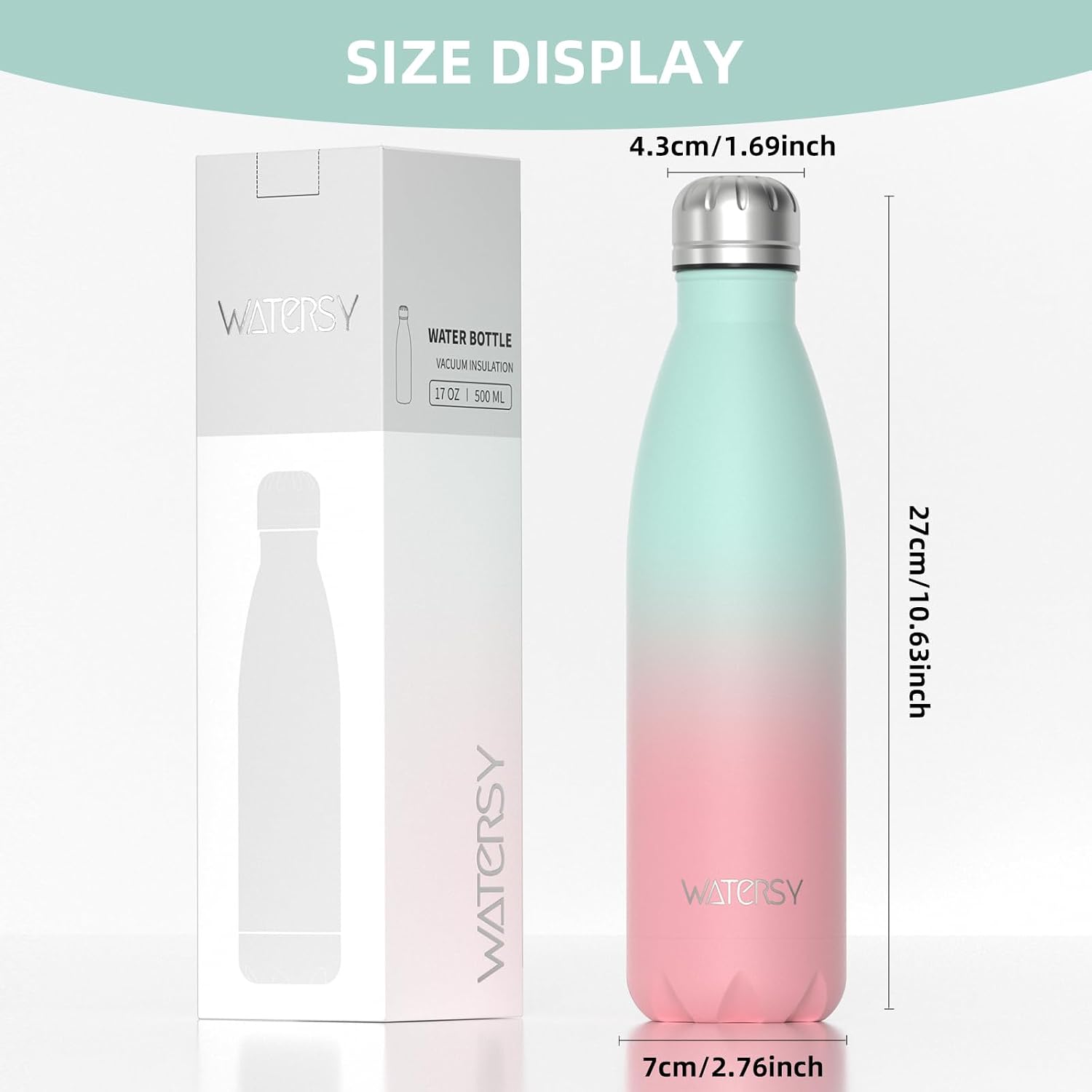 Thumbnail 2 de WATERSY Stainless Steel Insulated Water Bottle (500ml) – Aqua Pink