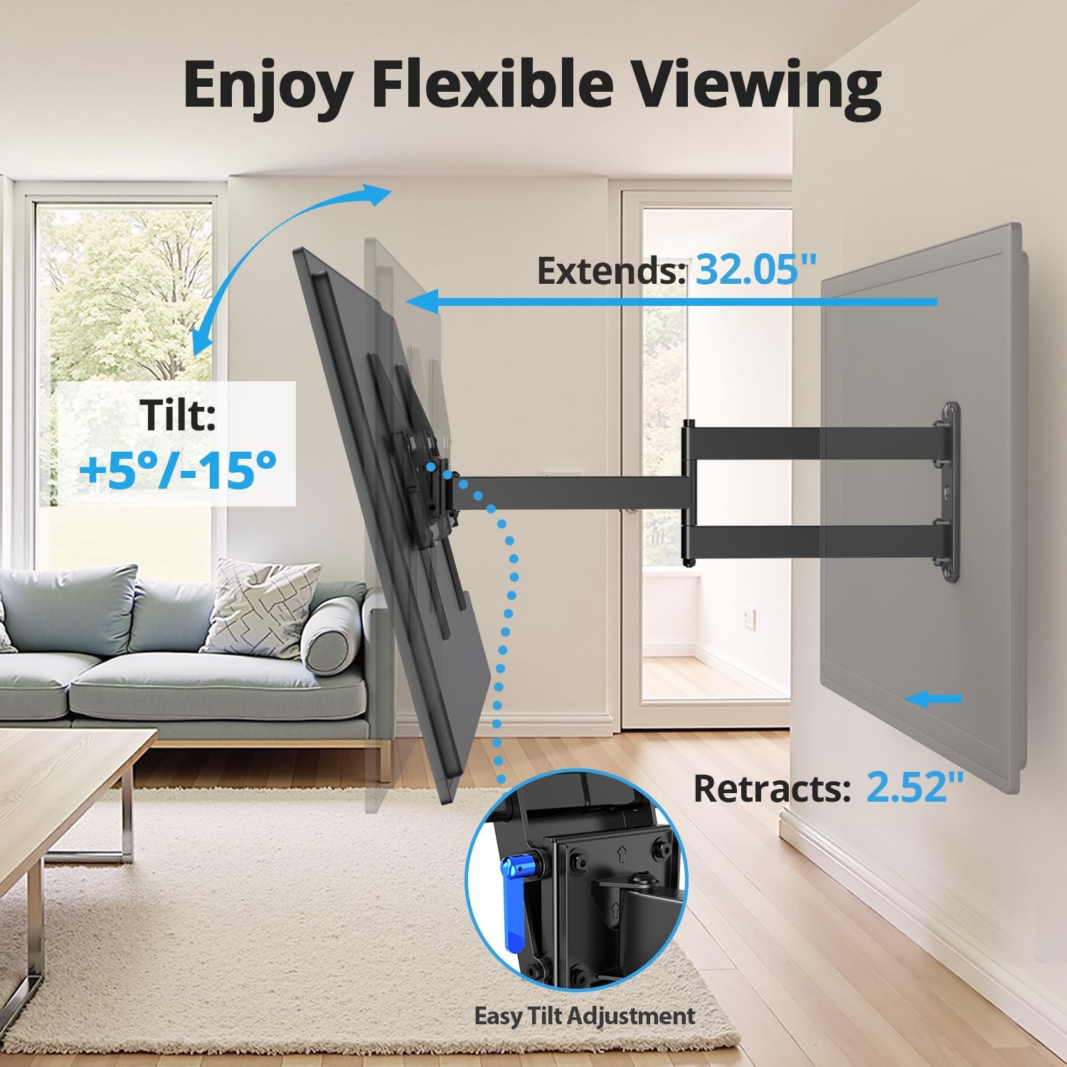 Thumbnail 2 de USX STAR Corner TV Wall Mount Long Arm (Full Motion) for 37–84" TVs
