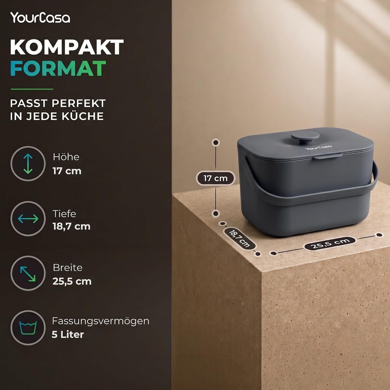 Detalle 2 de YourCasa Biomülleimer Küche 5 l für Biomüll