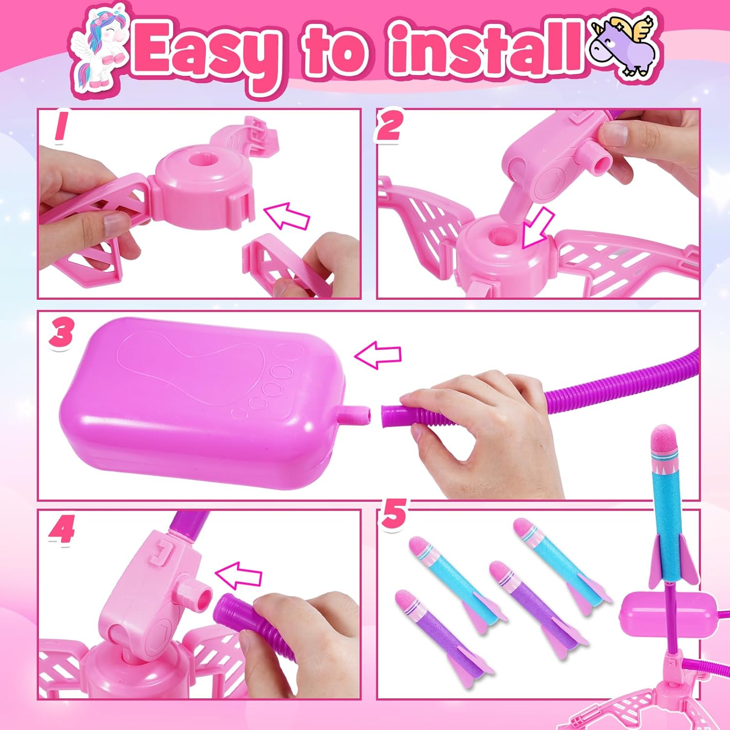 Detalle 2 de HappyGoLucky 4pcs Foam Rockets Toy Launcher Playset