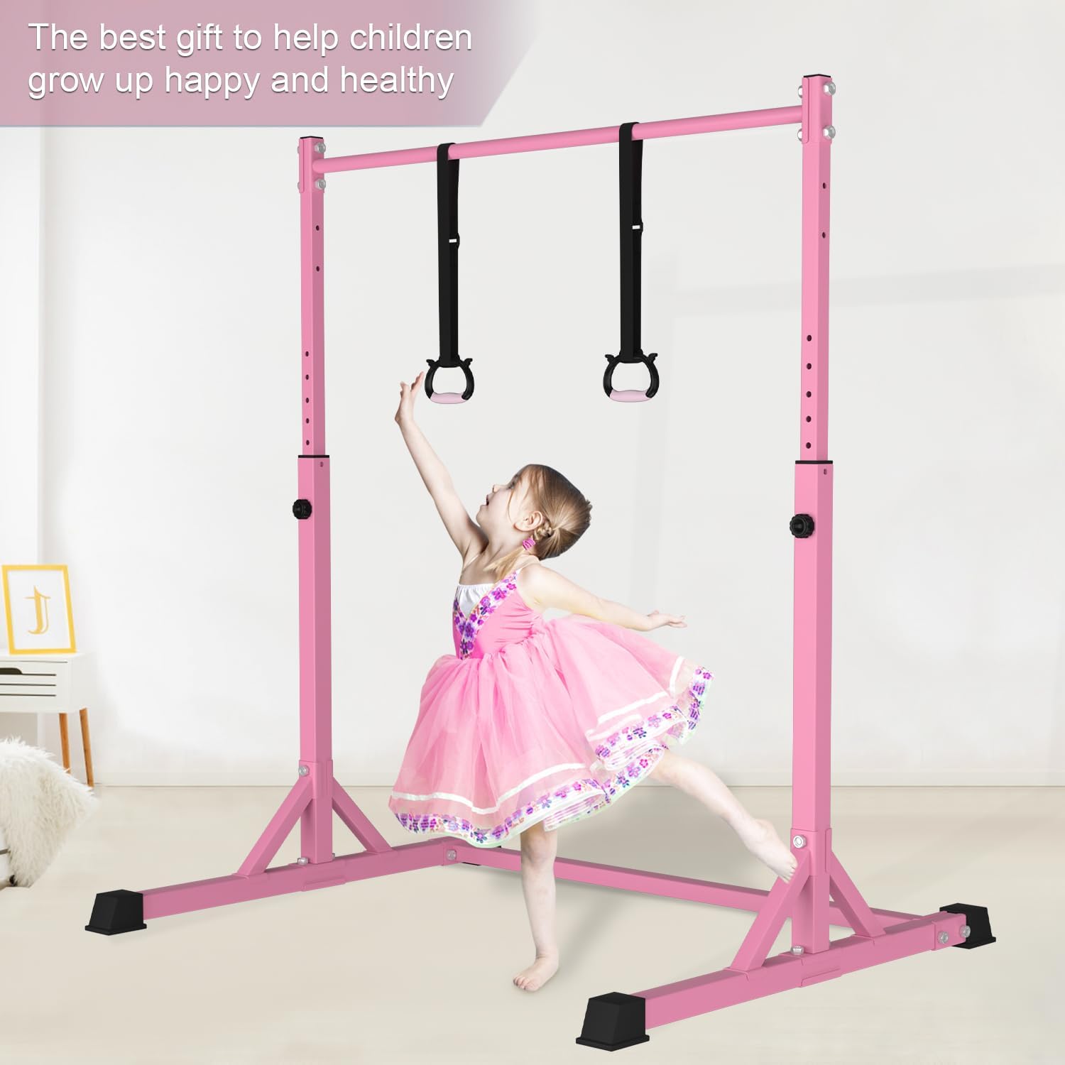 Detalle 2 de Bongkim Kids’ Adjustable Gymnastics Bar with Steel Frame and Fibreglass Rail