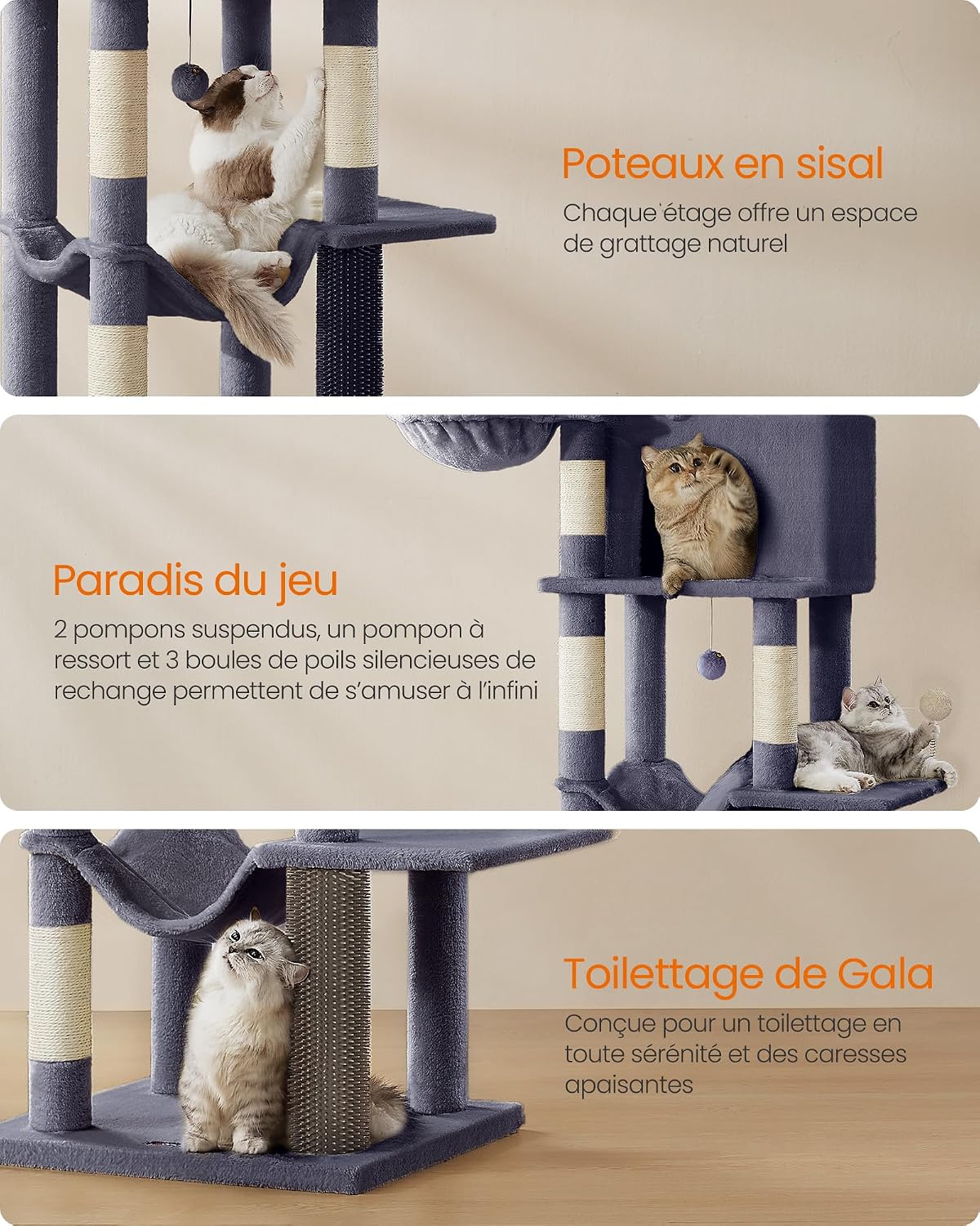 Thumbnail 5 de Feandrea Grand Arbre à Chat 190,7 cm – Tour à Chat multi-niveaux gris foncé (PCT183G02)