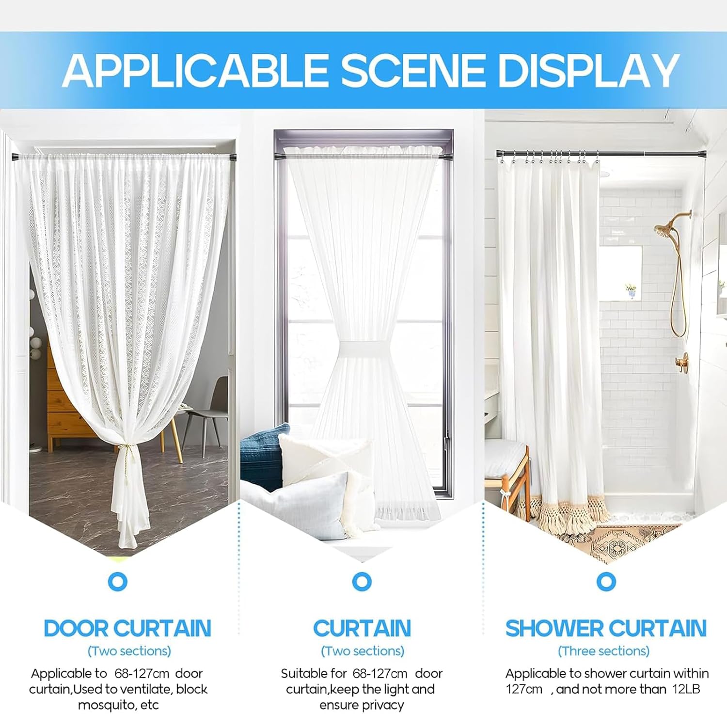 Thumbnail 1 de Extendable Curtain Pole Tension Rod 70–130 cm ⌛ 🎭