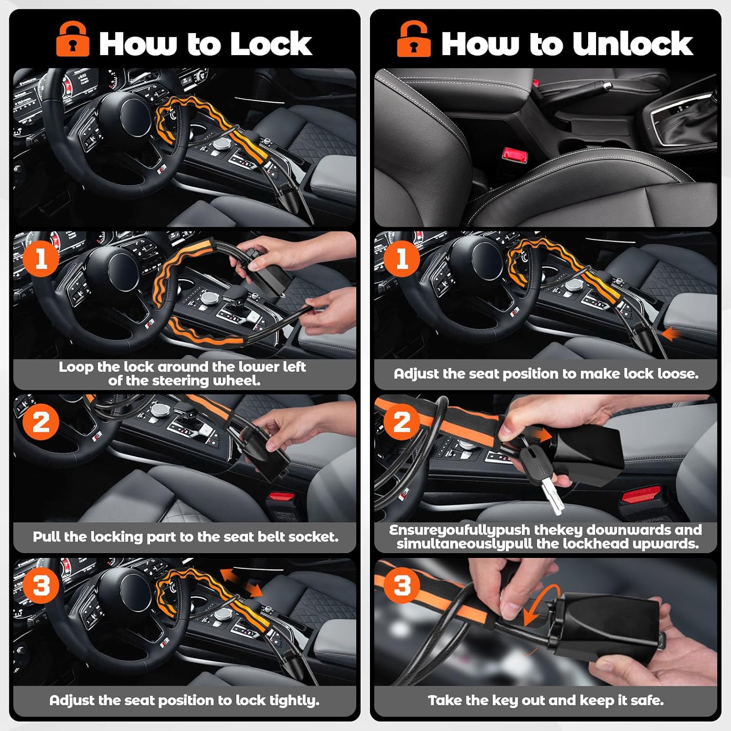 Thumbnail 3 de Dayacoco Steering Wheel Lock with Reflective Strips – Titan Lock (Orange)