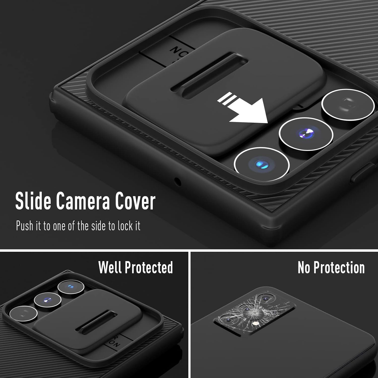 Thumbnail 1 de XTCASE Coque pour Samsung Galaxy S22 Ultra 5G – Étui mince avec protection caméra coulissante et anti-rayures (Noir)