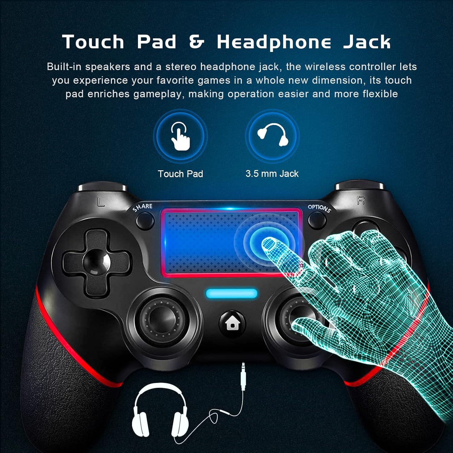 Detalle de Holilo Controller wireless per PS-4: compatibile con PS4/Pro/Slim, vibrazione doppia e touch panel
