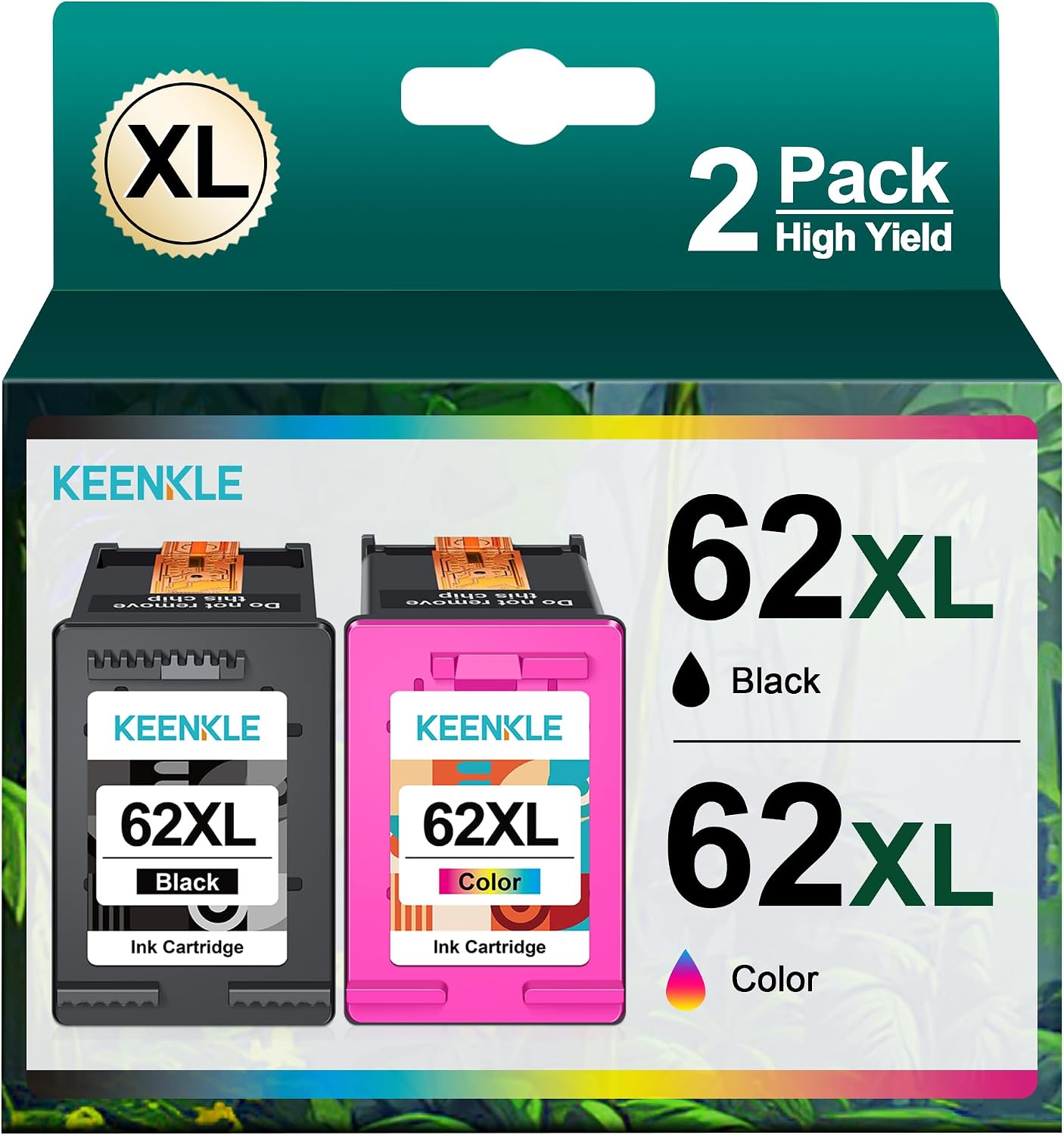 Detalle de KEENKLE 62XL – Kompatible HP 62 Druckerpatronen (Schwarz & Farbe) im 2er-Pack