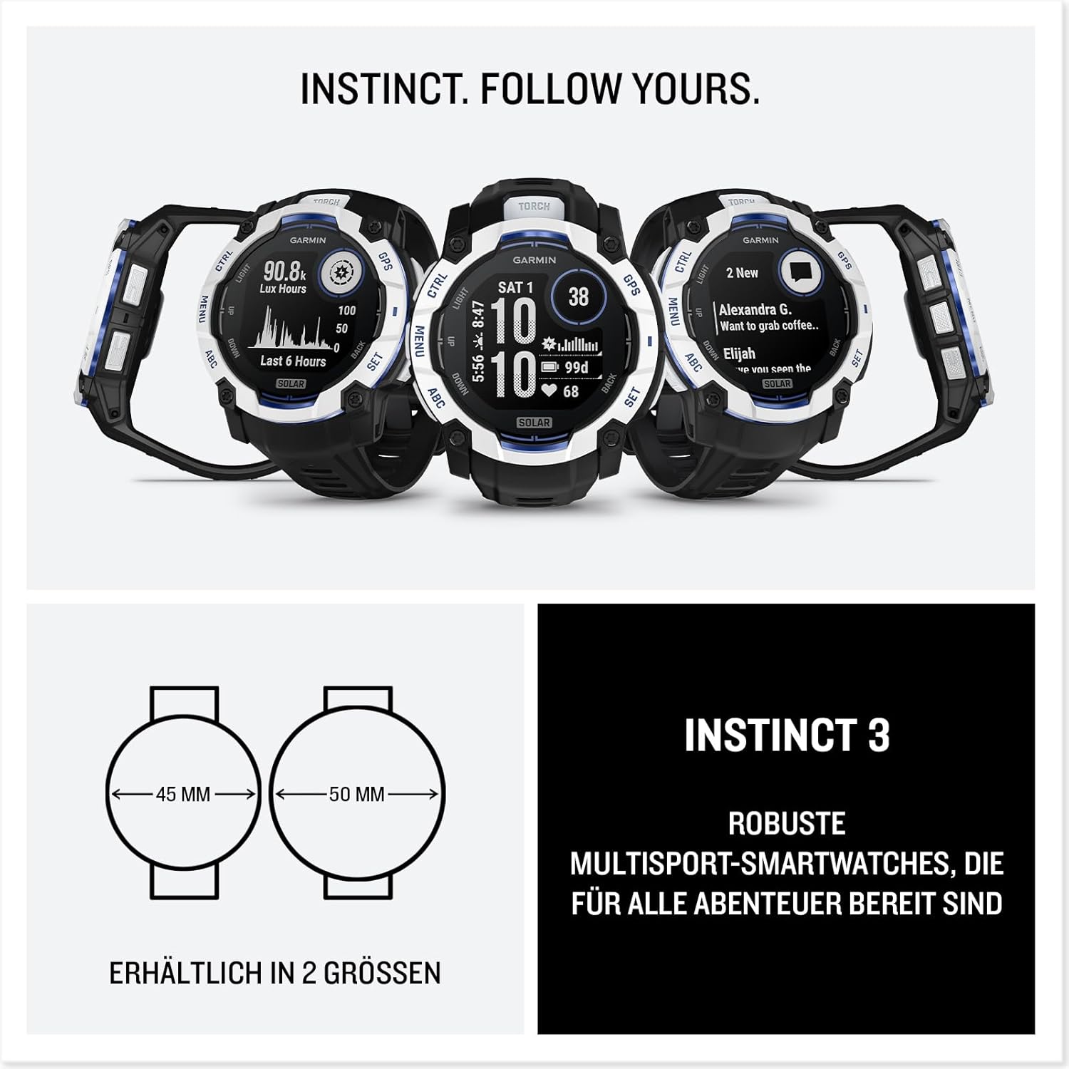 Thumbnail 6 de Garmin Instinct 3 Solar 50mm: Multisport-Smartwatch mit Solar-Laufzeit und integrierter LED-Taschenlampe