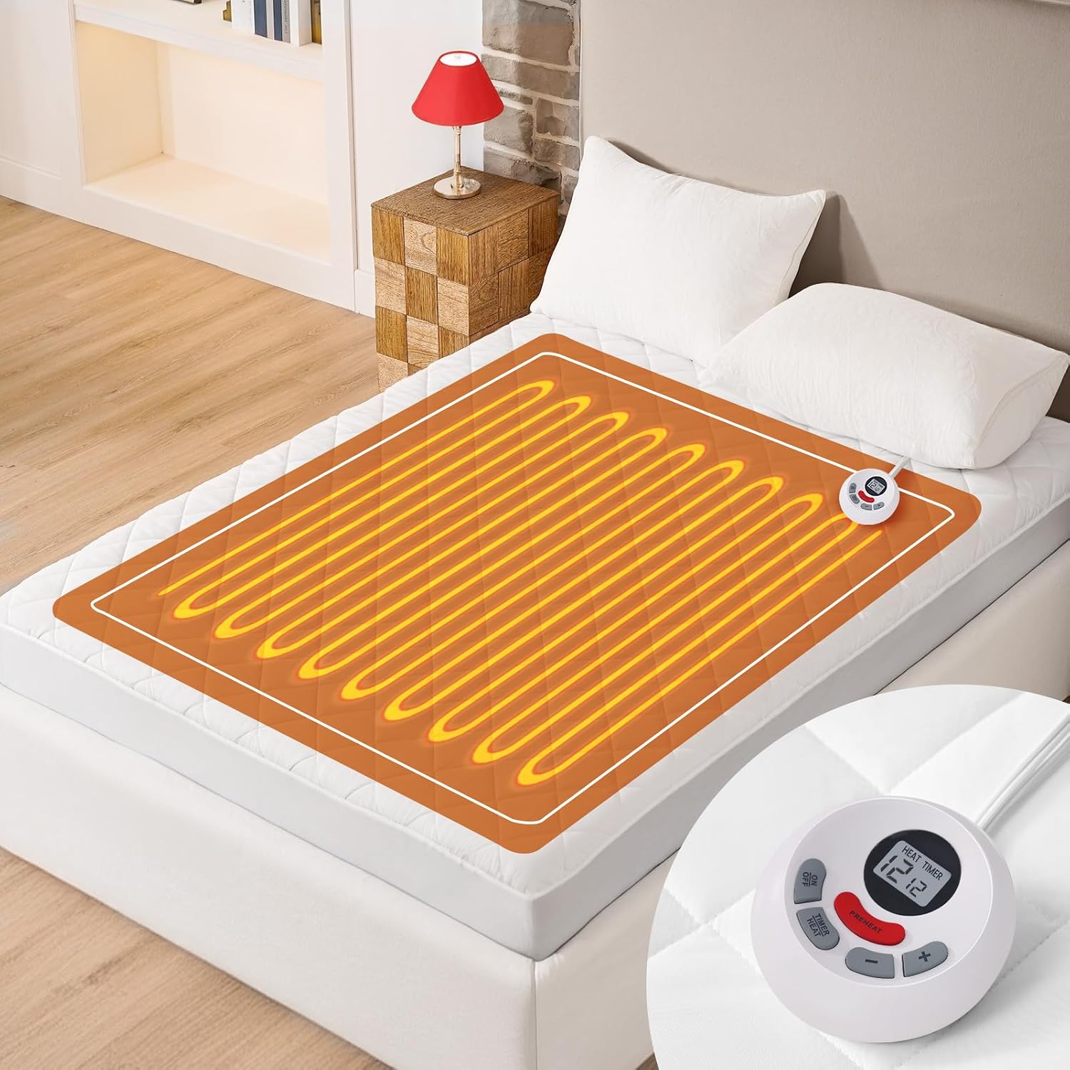 Detalle de DOPEDIO Twin XL Heated Mattress Pad, White, 12 Heat Settings
