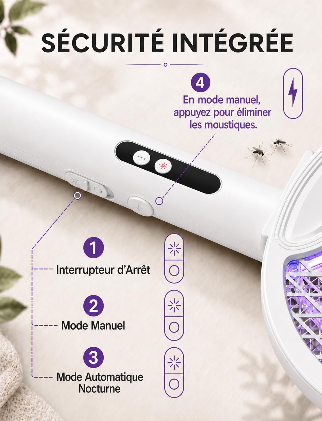 Thumbnail 6 de WOCVRYY Raquette Moustique Électrique – 4000V, 1800mAh, 3 Modes, Rétractable 180°
