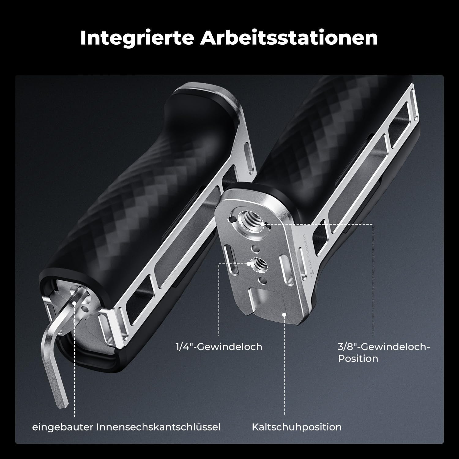 Detalle de K&F CONCEPT Seitengriff für Kamerakäfige – beidseitig nutzbar, 40 mm höhenverstellbar, 3/8" Locating Schraube, NATO-Schnellverschluss