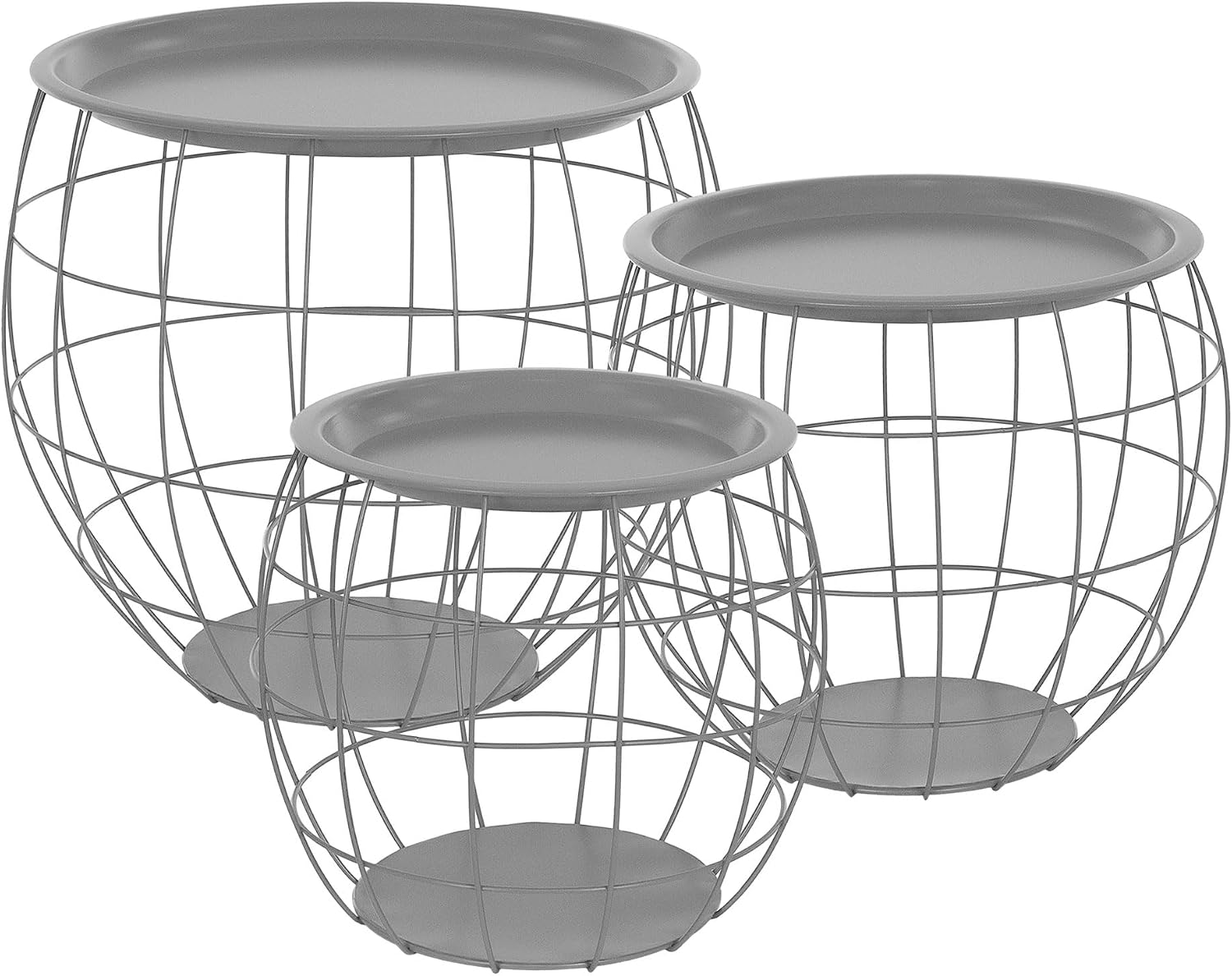 Thumbnail 5 de ML-Design Set da 3 Tavolini a Forma di Cestello in Metallo Nero Ø31/Ø38/Ø47 cm