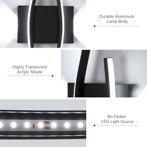 Detalle de Comely Aplique Pared Interior LED 20 W | 2250 lm, Negro | Luz Blanca Fría 6500K, 60 cm