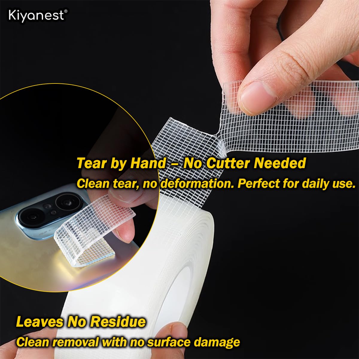 Detalle de Kiyanest TMWGNMBJ-02-1 transparent dubbelhäftande nanogeltejp, 1 × 300 cm