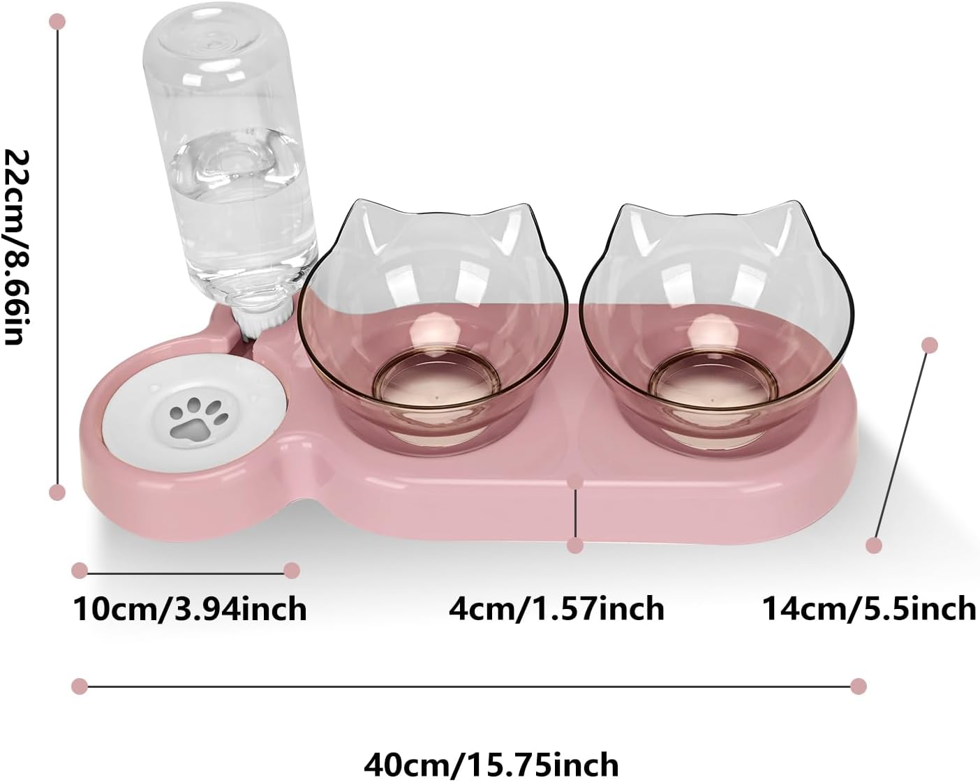 Detalle 2 de Tilted 15° Cat Bowl with Stand and Gravity Water Feeder (Pink)