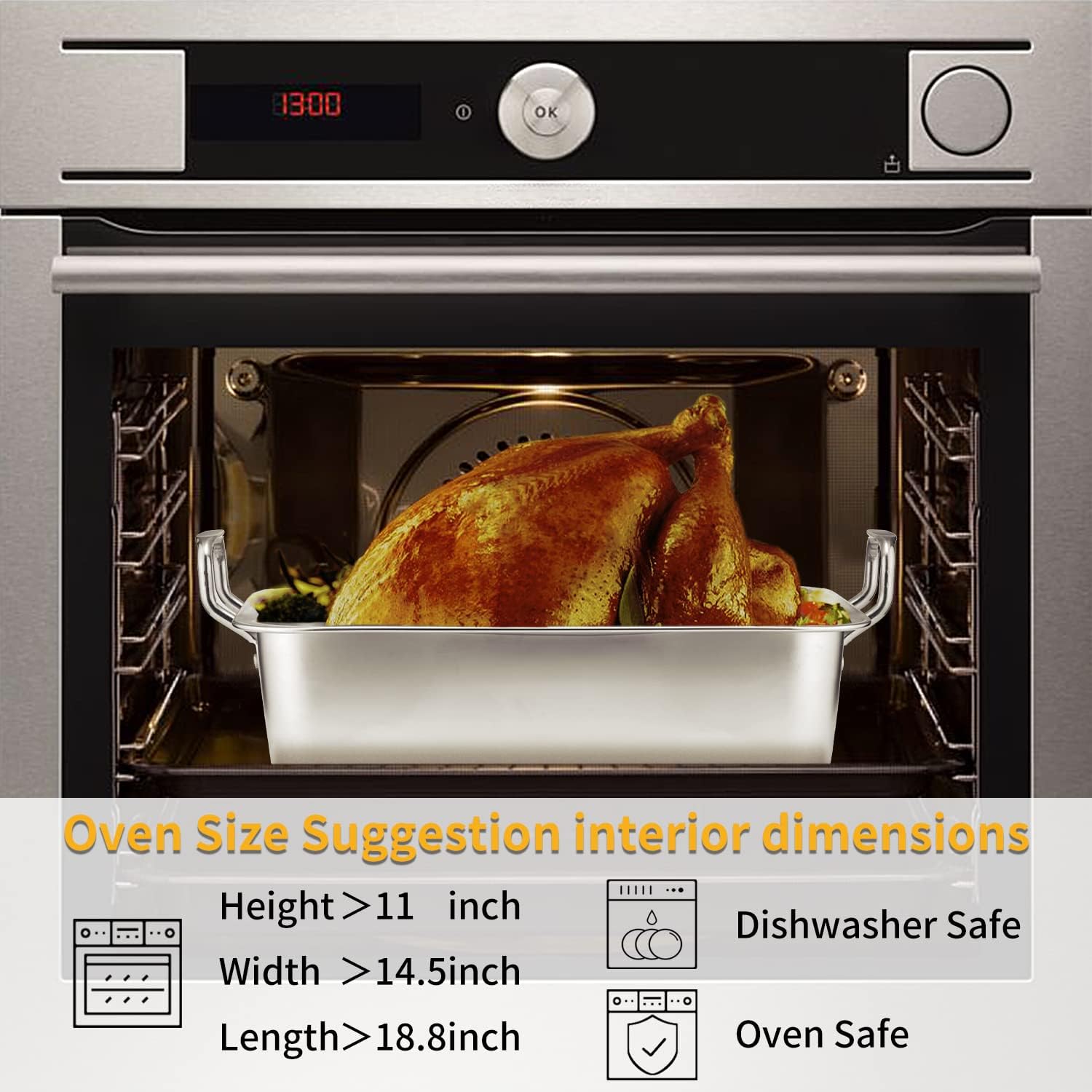 Thumbnail 5 de 15 Inch Stainless Steel Roasting Pan for 20lb Turkey