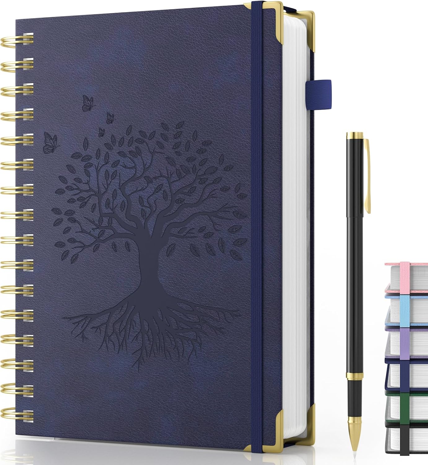 Detalle de Smarpau A5 Notizbuch mit Stift – Hardcover Spiraljournal mit 240 Seiten (14,5 x 21 cm), Marineblau