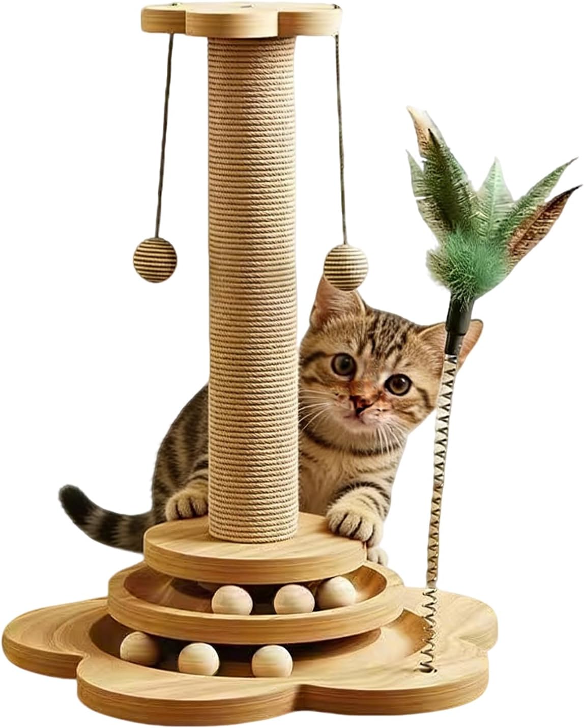 Detalle de Cat Scratching Post with Sisal Rope – Interactive 46cm Wood Base Cat Toy