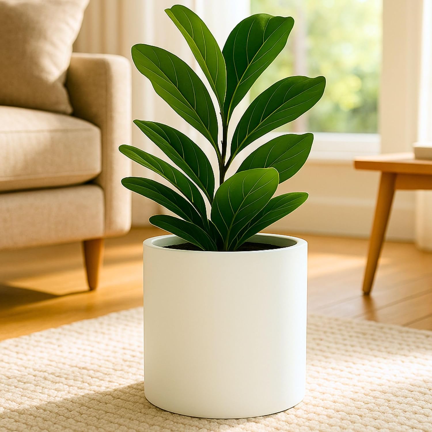 Detalle de Fox & Fern 8719327037362 Fiberstone Plant Pot, Matte White with Drainage Plug
