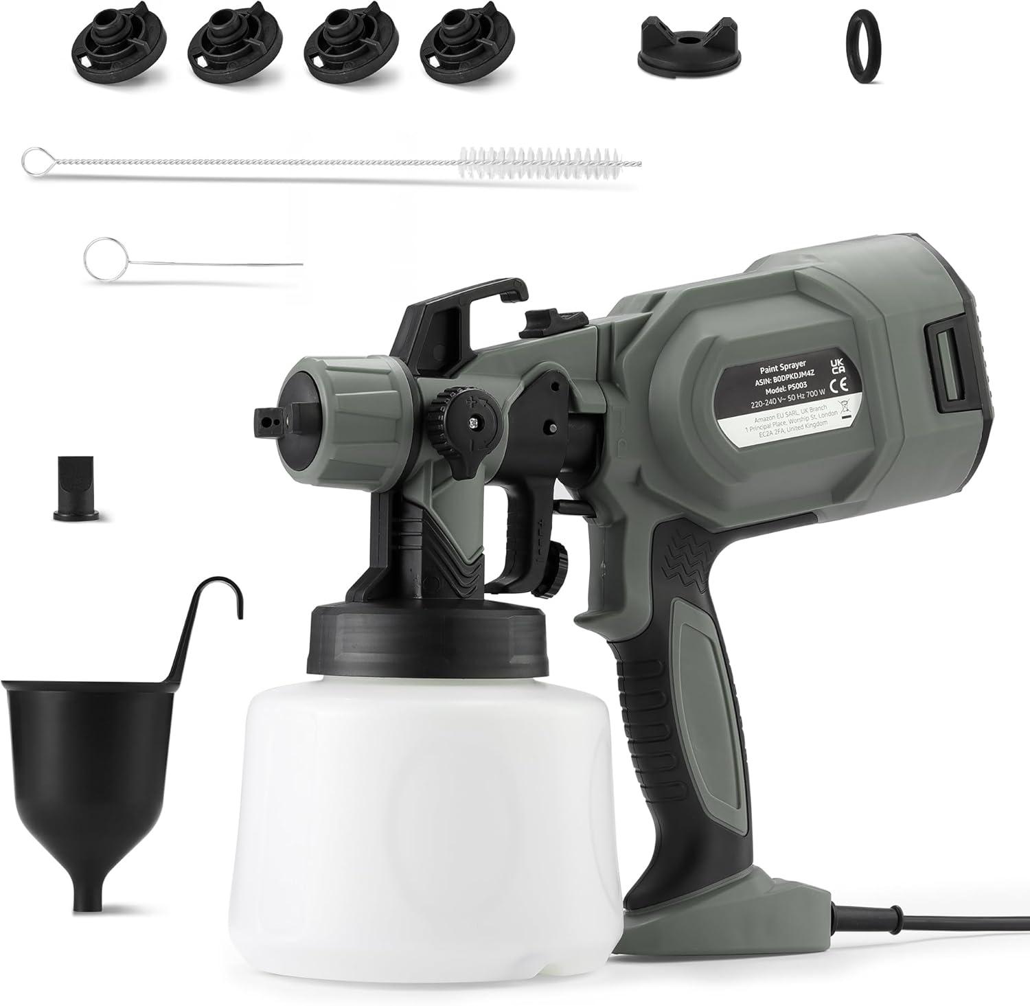 Amazon Basics Pistolet Pulvérisateur Électrique 700 W – Réservoir 1200 ml, 4 buses et 3 motifs de pulvérisation