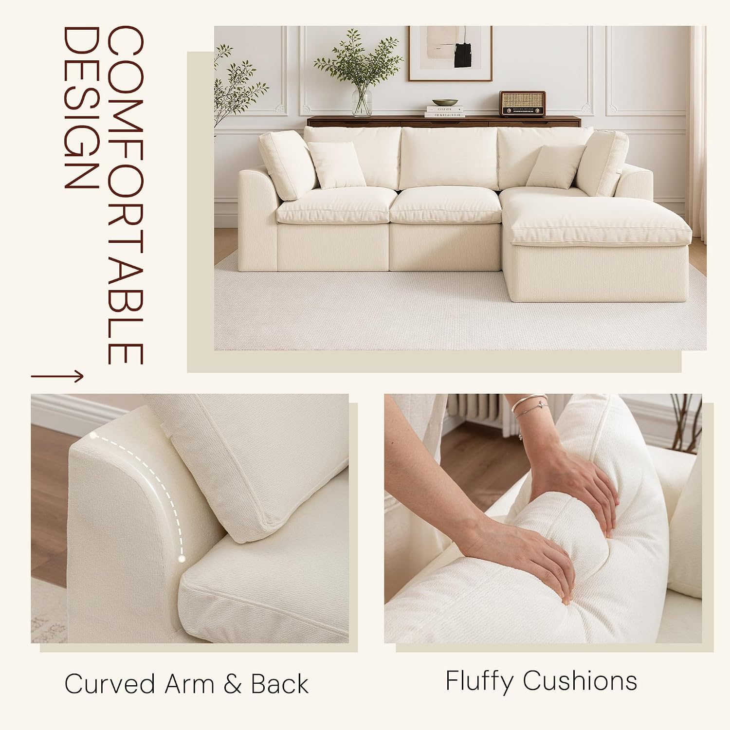 Detalle 1 de Korser LSYB-5525BEIGE 110-Inch Modular Chenille Sectional Sofa with Ottoman