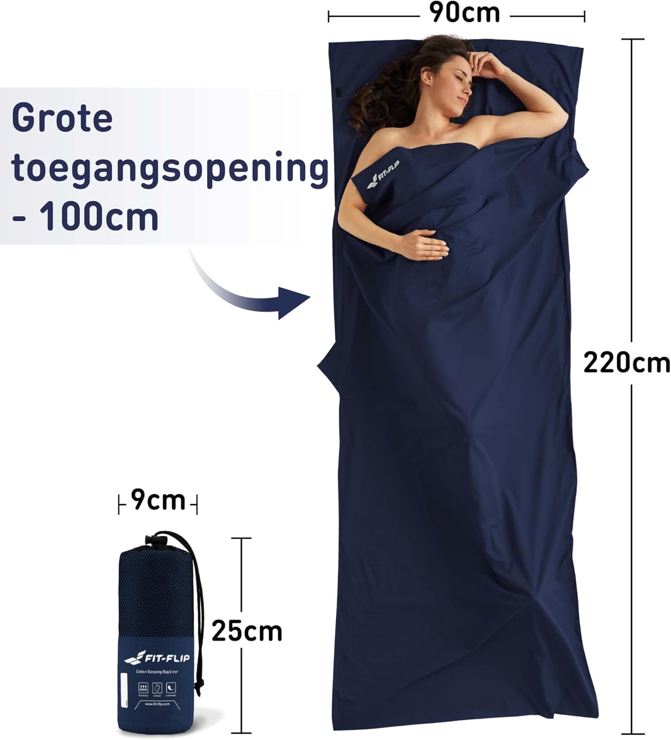 Detalle 2 de Fit-Flip FF_SB_MVC_darkblue-90x220_001 lakenzak van microvezel, 220 x 90 cm