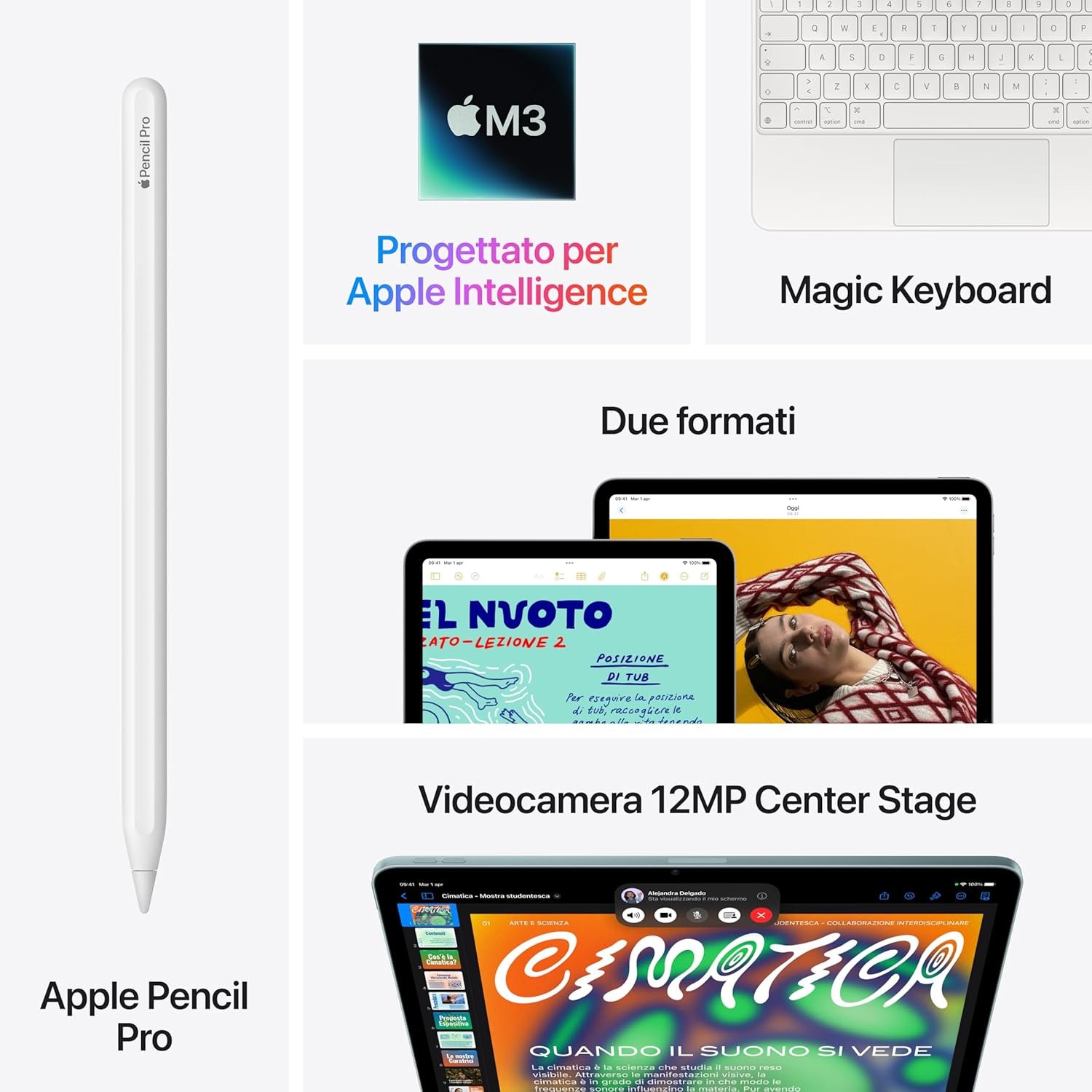 Detalle de Apple iPad Air 11'' con chip M3: 128 GB, Wi‑Fi 6E e Apple Intelligence – Azzurro