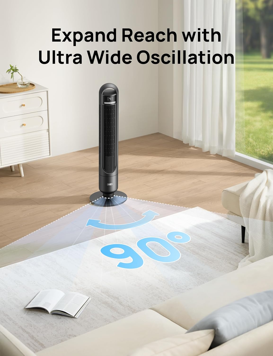 Thumbnail 5 de DREO Smart Tower Fan for Bedroom & Home – 26ft/s Airflow, 33ft Coverage, 12H App Timer