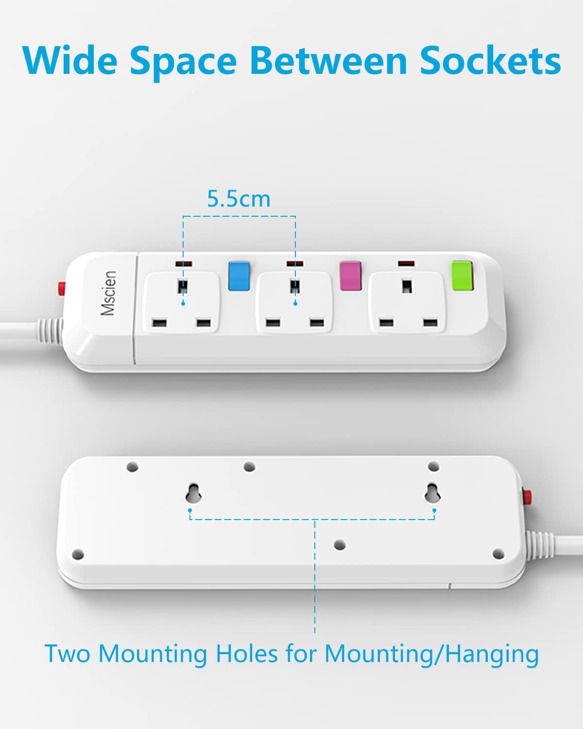 Thumbnail 3 de Mscien Extension Lead 1.8m with switches 🔌