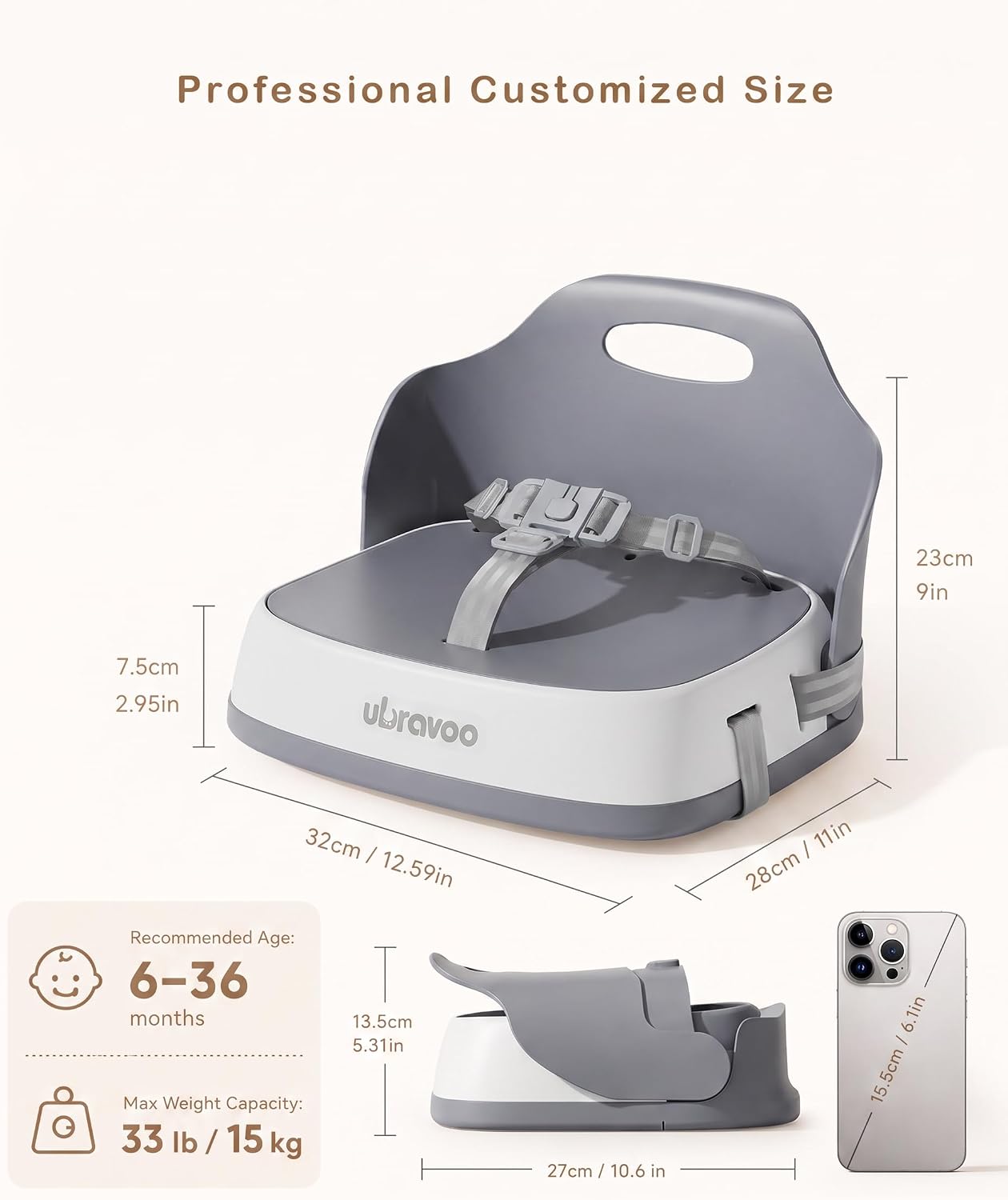Thumbnail 1 de UBRAVOO Baby Booster Seat with Adjustable Straps and 3-Point Harness